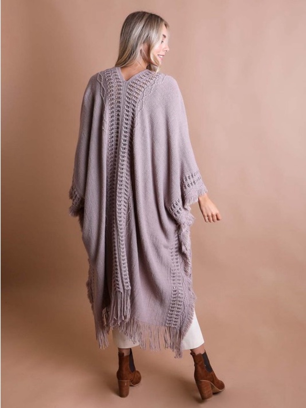155.. Boho Knit Poncho Sweater - grey